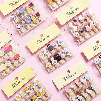 

10pcs/set Mini Colored Cute Wooden Clip Christmas Decoration Cat Rabbit Memo Paper Clips Stationery clothespin Supplies(tt-4013)