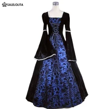 

Historical Style Blue Floral Brocade and Velvet Medieval Victorian Gothic Dress Renaissance Inspired Vampire Queen Ball Gown