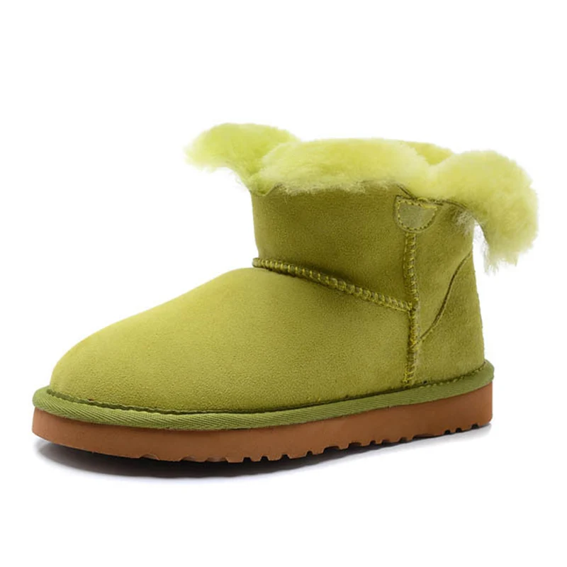 Grass green Модные женские ботинки зимние ботинки на натуральной овчине Для женщин ботинки теплые Зимние сапоги с натуральным мехом; обувь - Цвет: Grass green