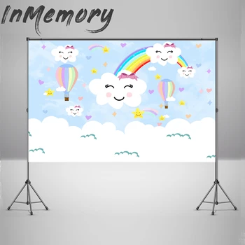

Custom Blue Sky White Clouds Rainbow background photophone Newborn Baby Shower Birthday party backdrop photocall photo shoot
