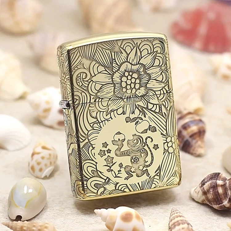 

Genuine Zippo oil lighter copper windproof 12 Zodiac Monkey cigarette Kerosene lighters Gift With anti-counterfeiting code