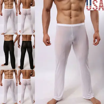 

Men's Sexy Lingerie Long Johns Pants Thermal Mesh Sheer See-through Underwear US