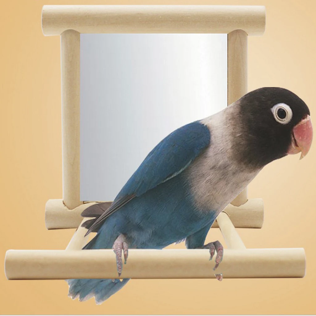 Wood Pet Bird Mirror Toy for Parrot Macaw African Greys Budgies Cockatoo Parakeet Cockatiels Conure Lovebird