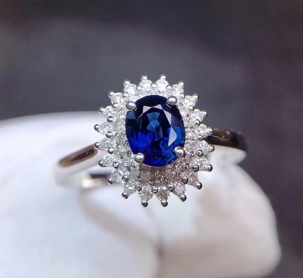 

Fine Jewelry Sapphire Ring Natural 0.9ct Royal Blue Sapphire Gemstone Pure 18 K Gold Jewelry For Women Diamonds Rings
