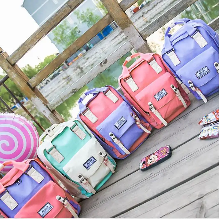

2019 CANIS Women's Canvas Backpack Waterproof Zipper Backpack Female College Wind Student Bag Donut Colors