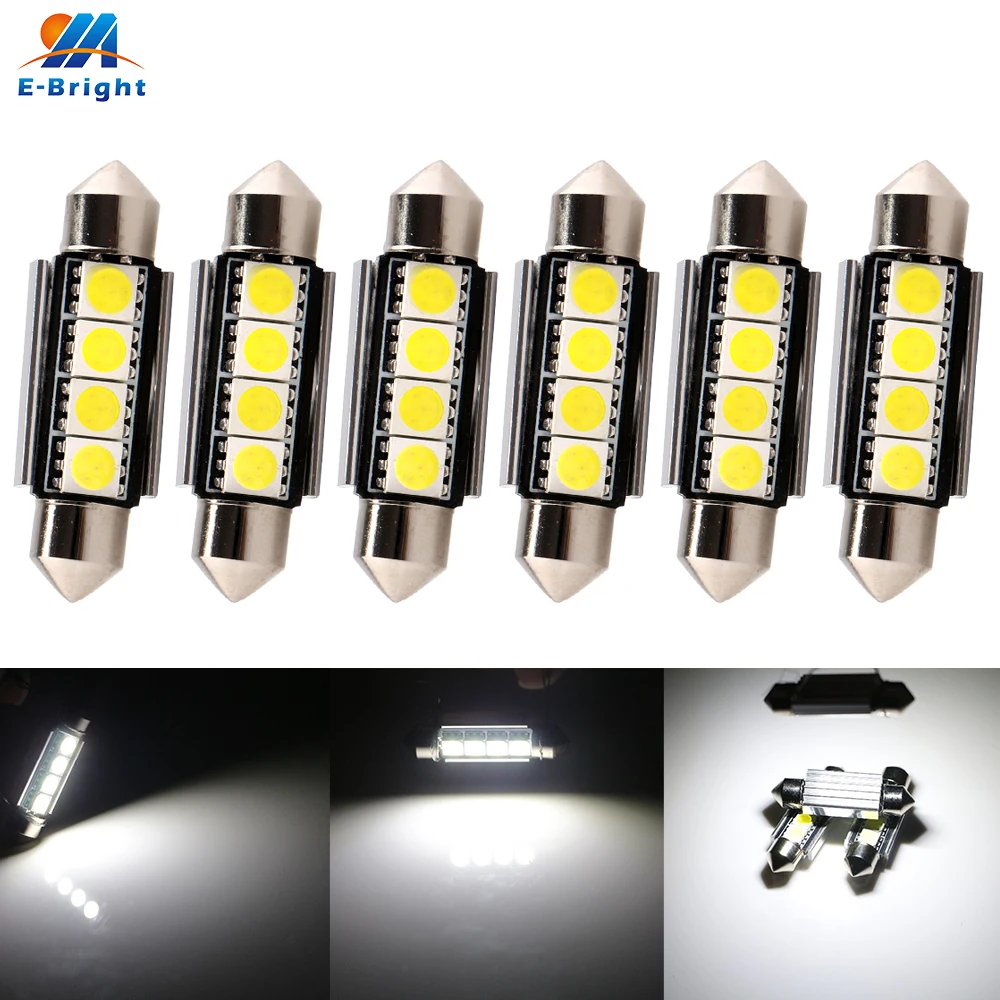 6X CANBUS 12 в 39 мм C5W c10w 5050 4 SMD белый синий автомобильный номерной знак лампа для чтения