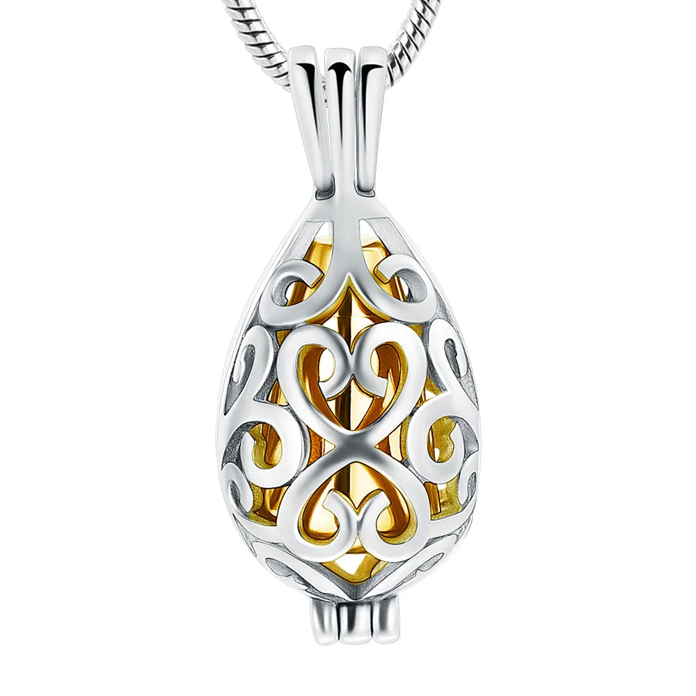 Cremation Jewelry Teardrop Urn Necklace for Ashes with Hollow Memorial Locket Pendant Urn Jar Keepsake Jewelry for Women Men