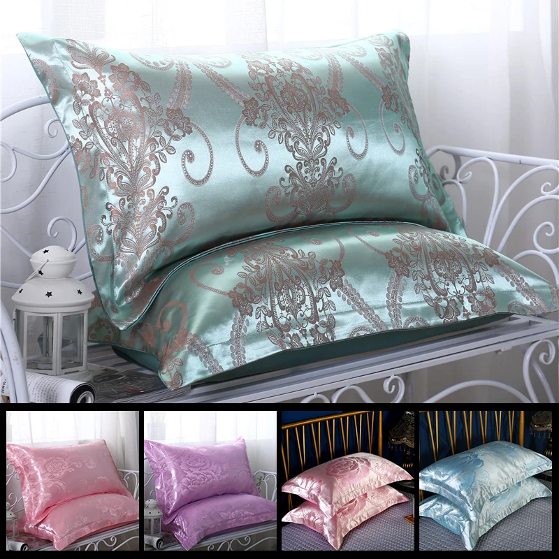 

2 Pcs Satin Silk Pillowcase Retro Floral Printing Satin Imitated Silk Pillow Cover 48cmx74cm Wedding Home Decor Pillowcase