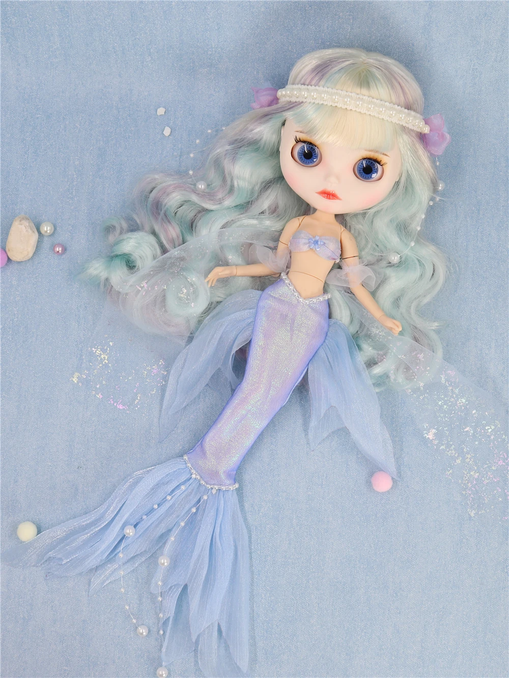Neo Blythe Doll Mermaid Beads Dress With Headdress 2