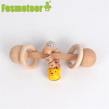 Fosmeteor – hochet en bois de hêtre pour bébé, 1 pièce, anneau de dentition à la main, jeu de gymnastique, poussette Montessori, jouets éducatifs