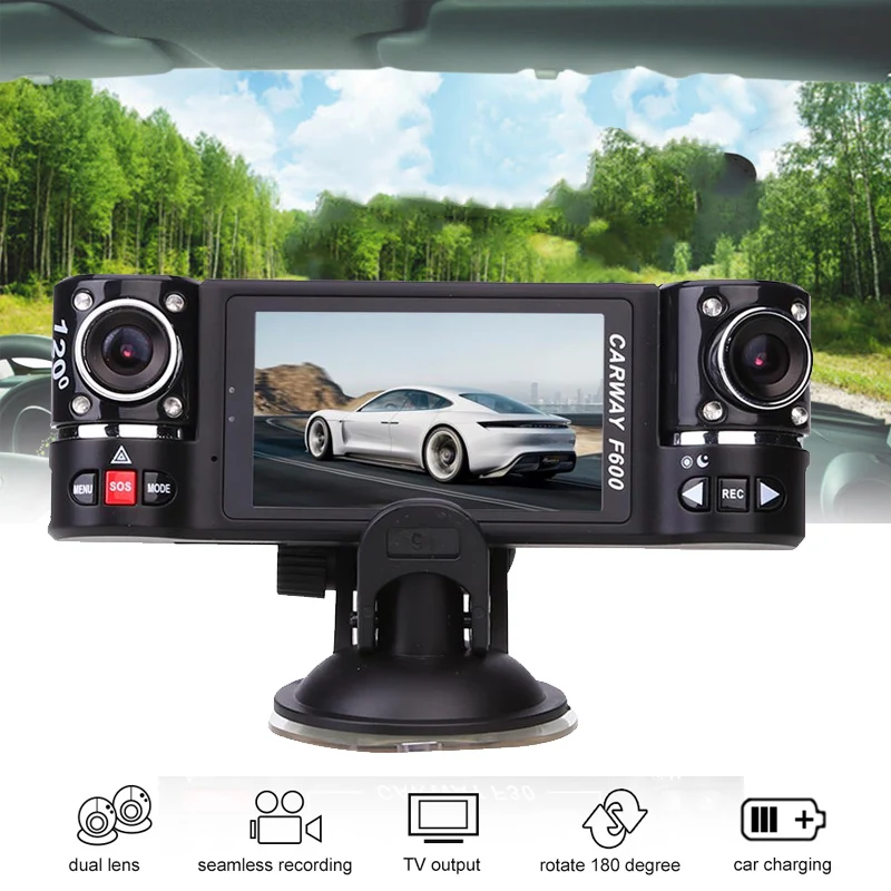 F600 2.7" HD 1080P Dual Lens Car Vehicle DVR Rear View Auto Data Recorder