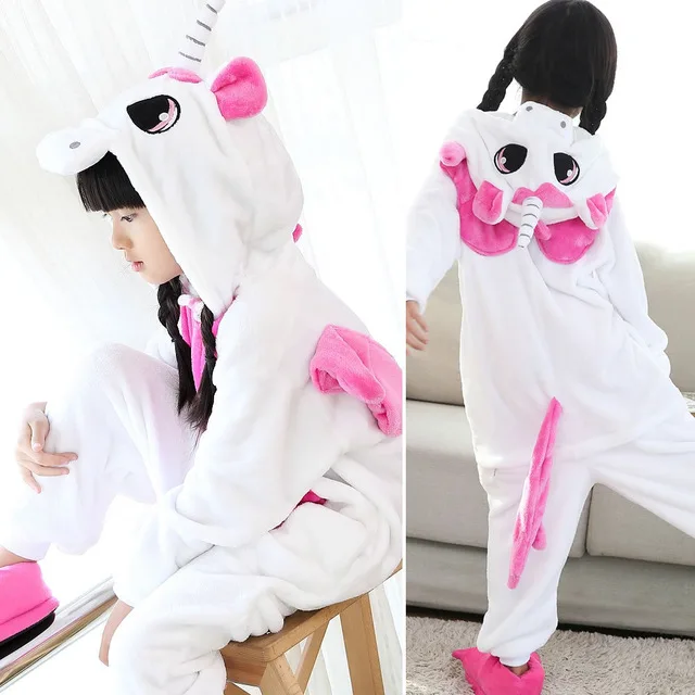 Kigurumi/Детские пижамы с единорогом; фланелевые пижамы в виде животных; комбинезон с единорогом на всю зиму; супермягкая ночная рубашка; пижамы; одежда для сна - Цвет: Rose Unicorn