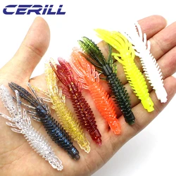 Cerill 10 PCS Floating Shrimp Soft Fishing Lure with Salt Silicone Grub Lure Twintail Jig Double Tail Wobblers Swim Bait Tackle