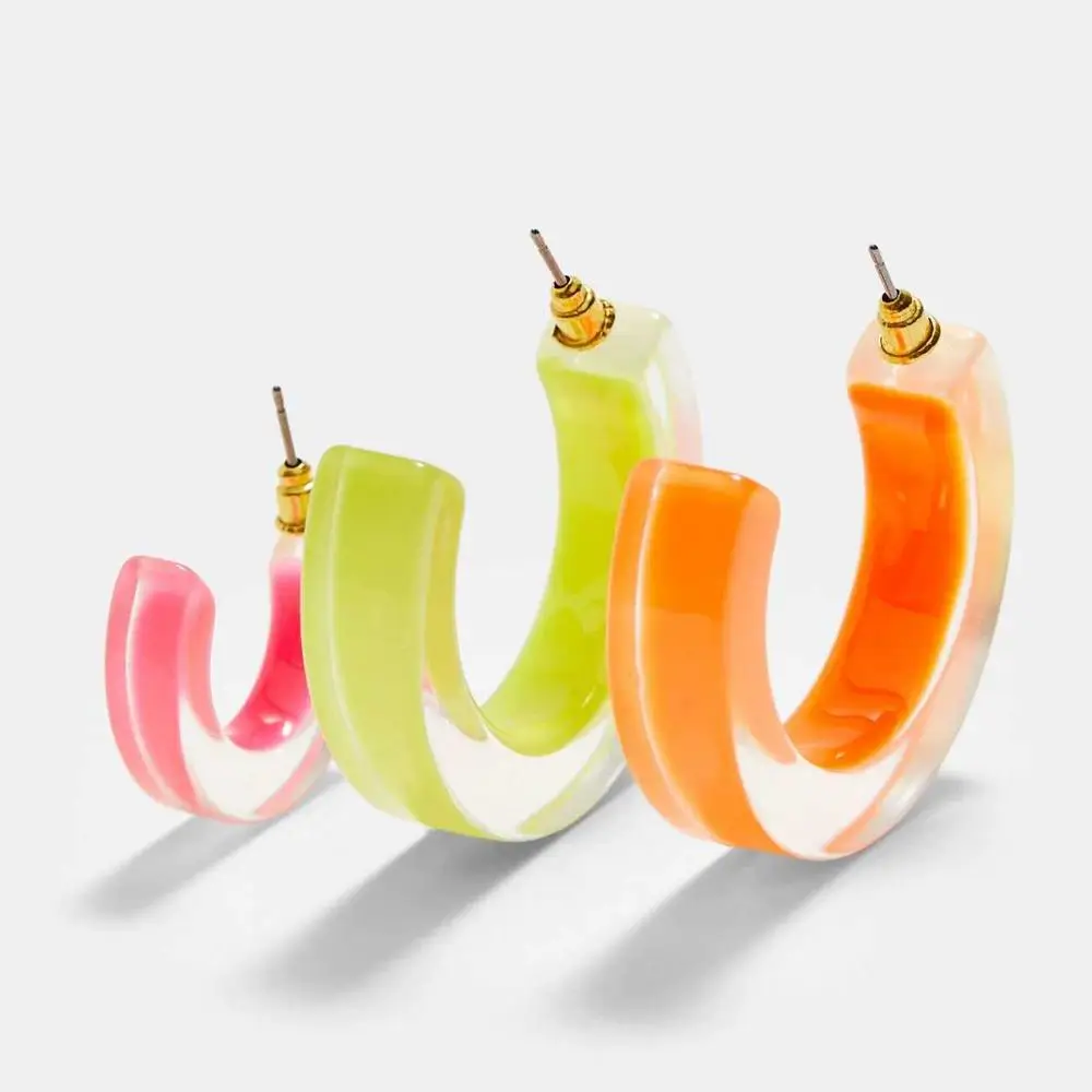 Новые модные геометрические большие серьги C-shaped для женщин акриловая смола эффектный круг массивные серьги-гвоздики вечерние Brincos 6 шт./компл