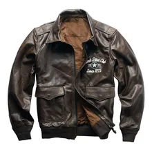 Коричневый мужской военный USAF пилот кожаная куртка размера плюс XXXL Натуральная Воловья кожа Осенняя русская Авиатор кожаная куртка