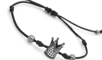 

8mm jhj54 gold silver Crown micro pave cz zircon cubic zirconia Bracelet Reiki Chakra Macrame Charm Braided Copper Rope Bangles