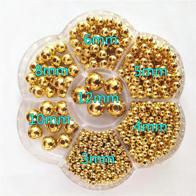 

Gold straight holes round pearl beads 3/4/6/8/10/12mm Round Plastic Acrylic Spacer Bead for DIY Jewelry Making Accessories