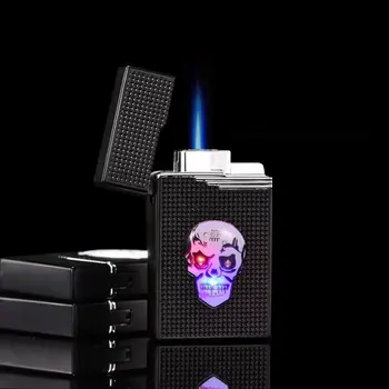 

Torch Gas Lighter Turbo Butane Smoke Cigarette Lighters Cigar Windproof Outdoor Blue Fire Special Design LED Light