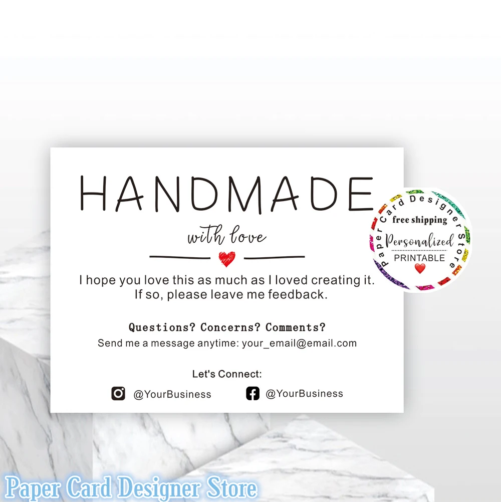 Personalizzato Fatto A Mano Con Amore Affari Grazie Cardspackaging Inserti Per Negozi Online Rivenditore Grazie Ebay Mercari Etsy