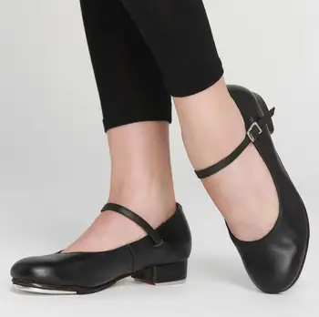 

Wholesale Patent Leather Women's Tap Dance Shoes Plus Size Girls Clogging Tap Dancing Shoes EU34-EU44 Black Tan Colors