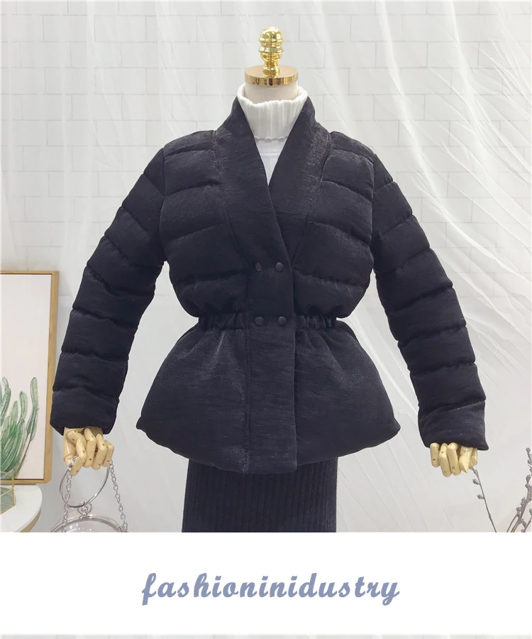 Cotton coat winter new V-neck waist slim cotton jacket