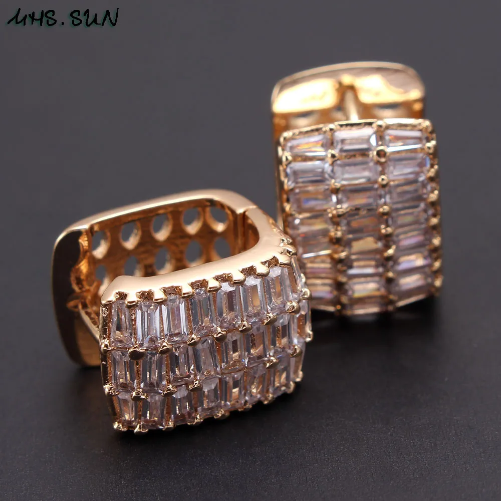 

MHS.SUN European style Fashion AAA Zircon Women Earrings Luxury Gold Color CZ Hoop Earrings For Party Jewelry High Quality