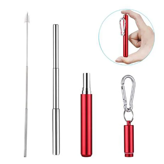 Metal Straw Portable Telescopic Straw for Outdoor Travel Easy Cleaning Stainless Steel Reusable Collapsible Straws with Brush R