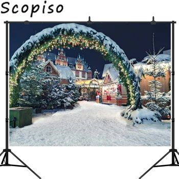 

Scopiso Winter Snow Christmas Castle Arch Gate Photography Backdrops Vinyl Backdrop Custom Photo Background Studio Prop