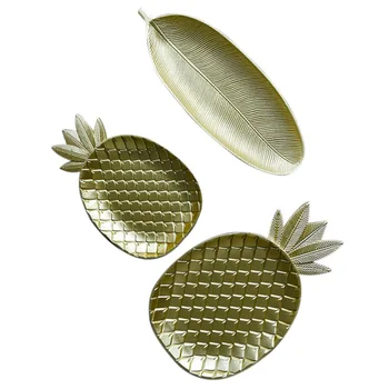 

Golden Pineapple Dessert Fruit Plate Geometry Table Snacks Dessert Storage Plate Pineapple Leaf Decor Plate