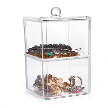 

Clear Two Layer Makeup Cotton Pad Holder Organizer Swab Storage Box with Lid