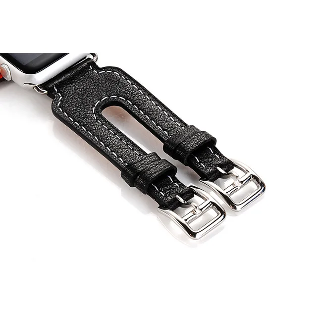 black Ремешок из натуральной кожи для apple watch 42 мм/38 ремень с двойной пряжкой ремешок для iwatch сменный ремешок для часов - Цвет ремешка: black