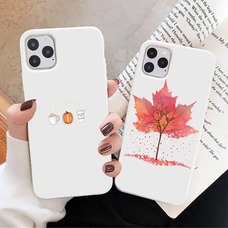 

Pumpkin happy autumn fall leaves Phone Case Candy Color for iPhone 6 7 8 11 12 s mini pro X XS XR MAX Plus
