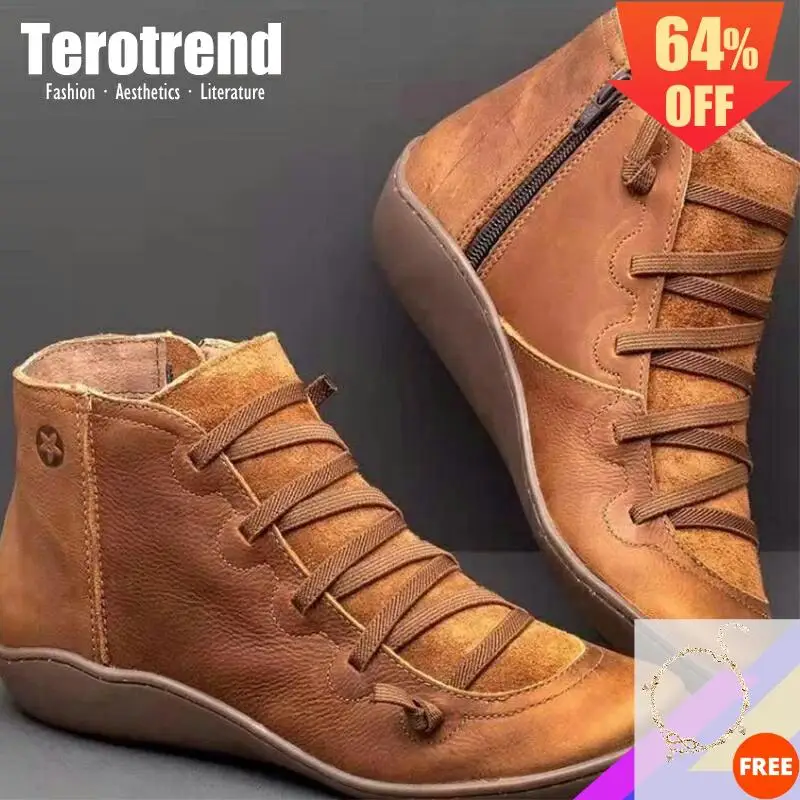 Женские ботильоны из искусственной кожи на шнуровке большого размера плоской