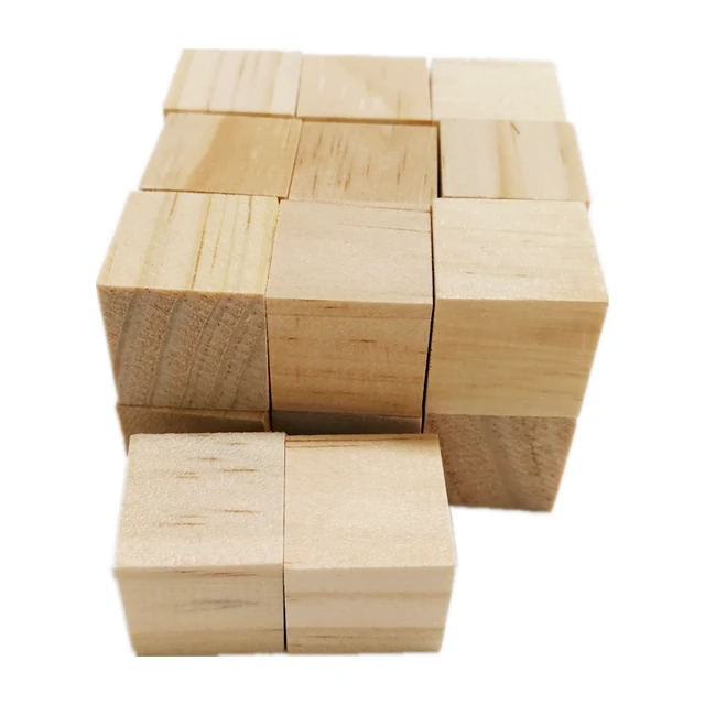 64 PC Craft Blocks Unfinished Hardwood Natural Wooden Block 1 Cubes Arts Crafts