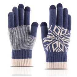 2021 New Cashmere Touch Screen Gloves Winter Men Wool Warm Jacquard Plus Velvet Thick Finger Knitted Woolen Mittens Women