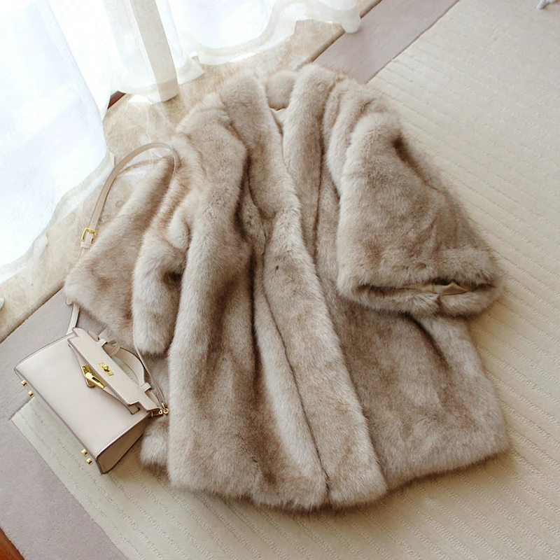 

Winter faux mink mid-length loose warmth thickened fur coat women fur coat cloak