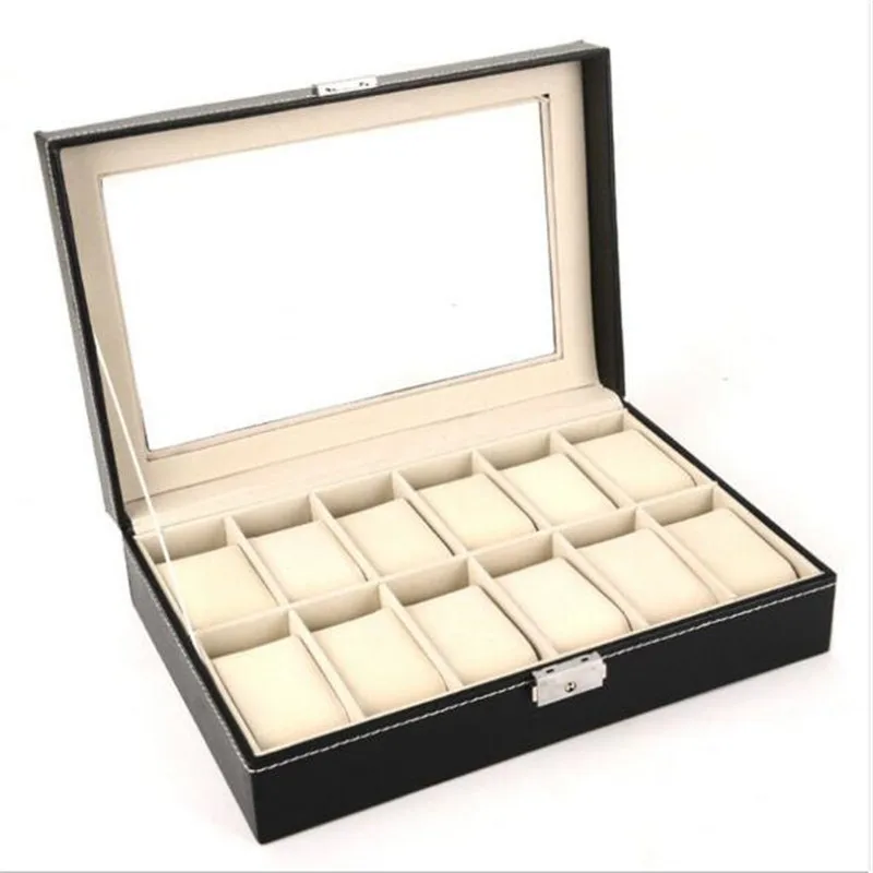 5/6/10/12 Grids PU Leather Watch Box Quartz Watches Case Holder Organizer Jewelry Boxes Display With Lock Best Gift