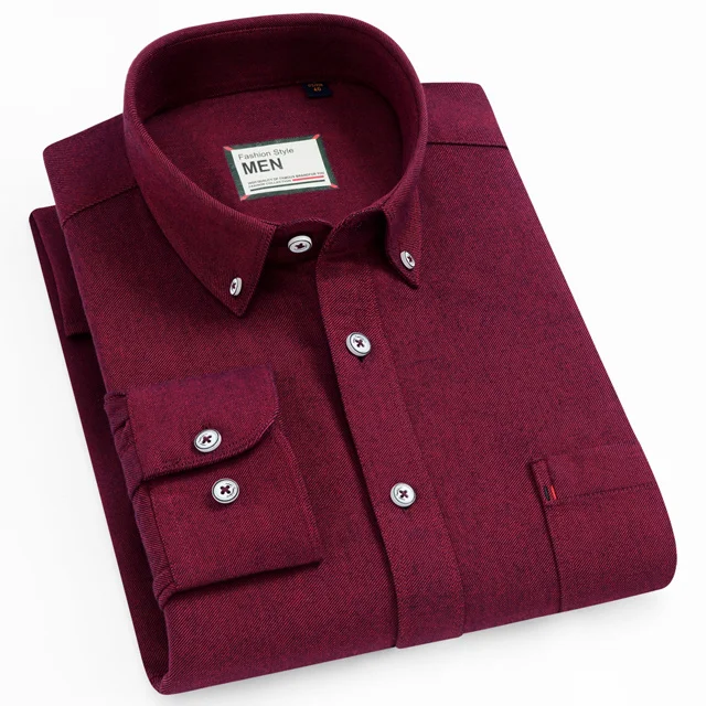 Мужские рубашки-оксфорды из хлопка премиум-класса с пуговицами и одним накладным карманом, повседневная клетчатая рубашка с длинными рукавами в полоску - Color: 91038-07