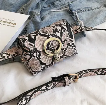 

Fashion Faux Leather Waist Pack Snakeskin Printed Fanny Pack Belt Bum Bags