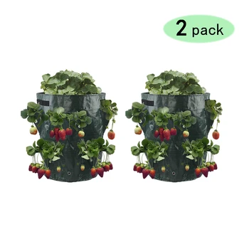 

2Pcs Plant Strawberry Grow Bag PE Cloth Vegetables Planter Bag With 8 Pocket Plant Seedling Pot Home Garden Tools - Deep Green
