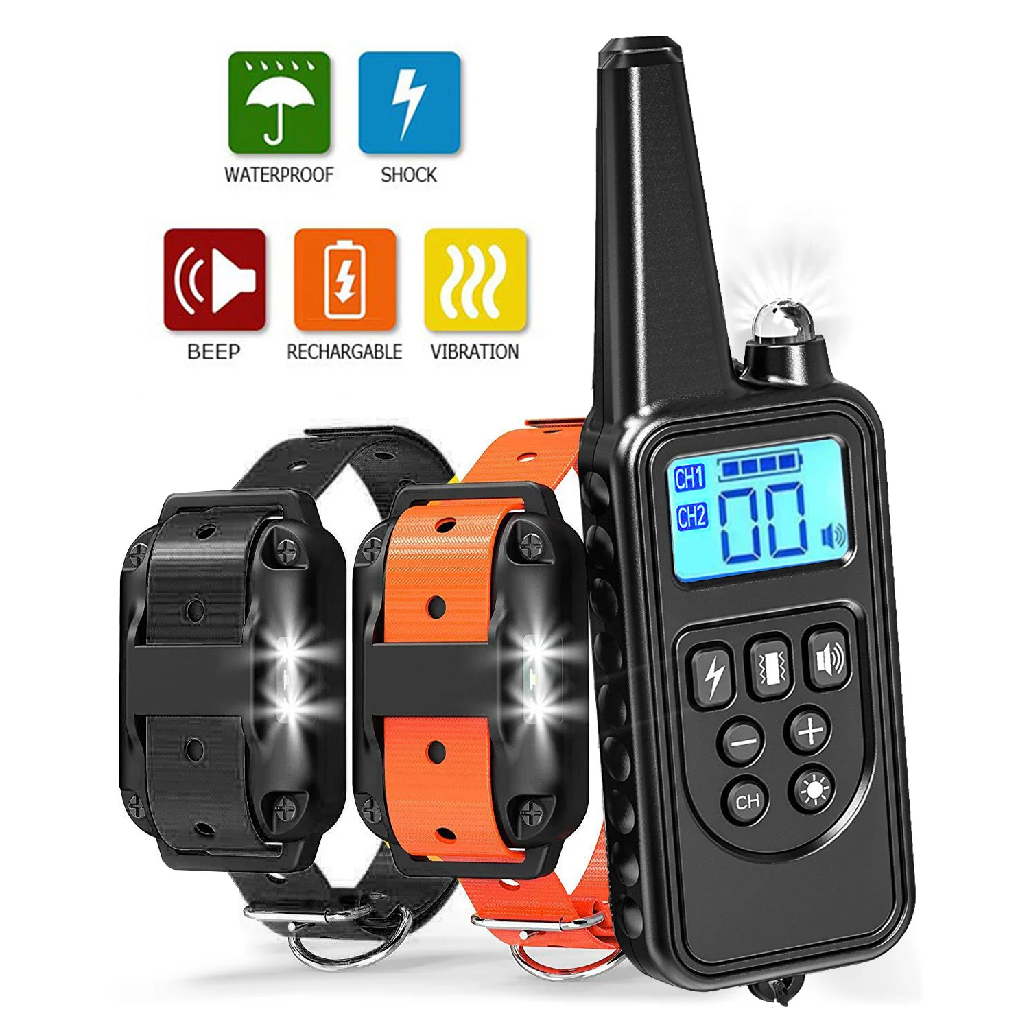 

Hot New Dog Training Collar Dog Shock Collar with Remote 800M Waterproof Rechargeable Vibration No Harm Fast Training Effect for
