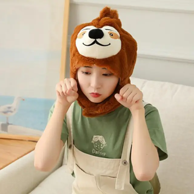 Cute Bee Sloth Parrot Cow Horse Head Soft Plush Doll Headgear Hat Sleeping Toy Baby Birthday Gift Girlfriend Sleeping Doll Toy 2