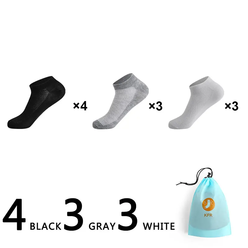 10pairs Men Socks Lot Invisible Ankle Socks Short Winter Black Gray Breathable Thin Cotton Socks Men Size EUR 38-42(US6.5-11 - Цвет: 4black 3gray 3white