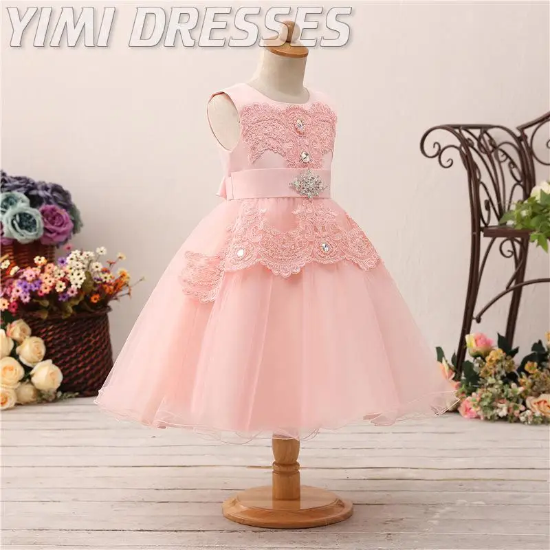 Pink Flower Girl Dress Elegant First Communion Dresses For Girls Gala Gowns Kids Cute Pageant Dresses For Party And Wedding