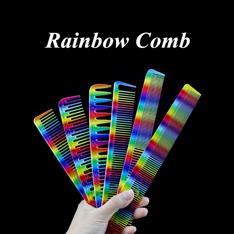 

Hairdressing Anti-Static Rainbow Hair Comb Double Head Entangled Heat Resistant Straight Comb Pro Salon Hair Styling Tool G0718
