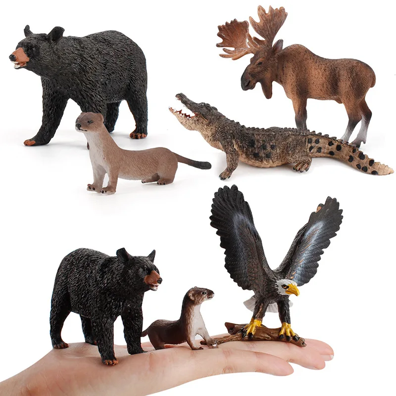 Simulation Wild Jungle Animals Wolf Bison Eagle Bear Crocodile PVC Action Figures Ornaments Collection Kids Education Toy Gifts
