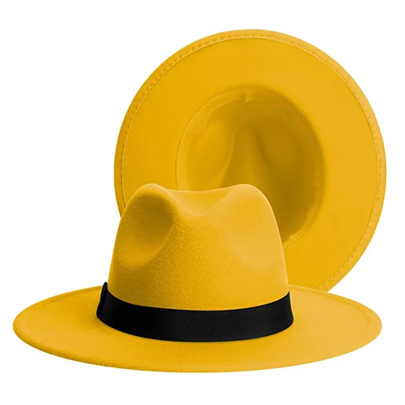 Women Solid Color Classic Yellow Fedora 