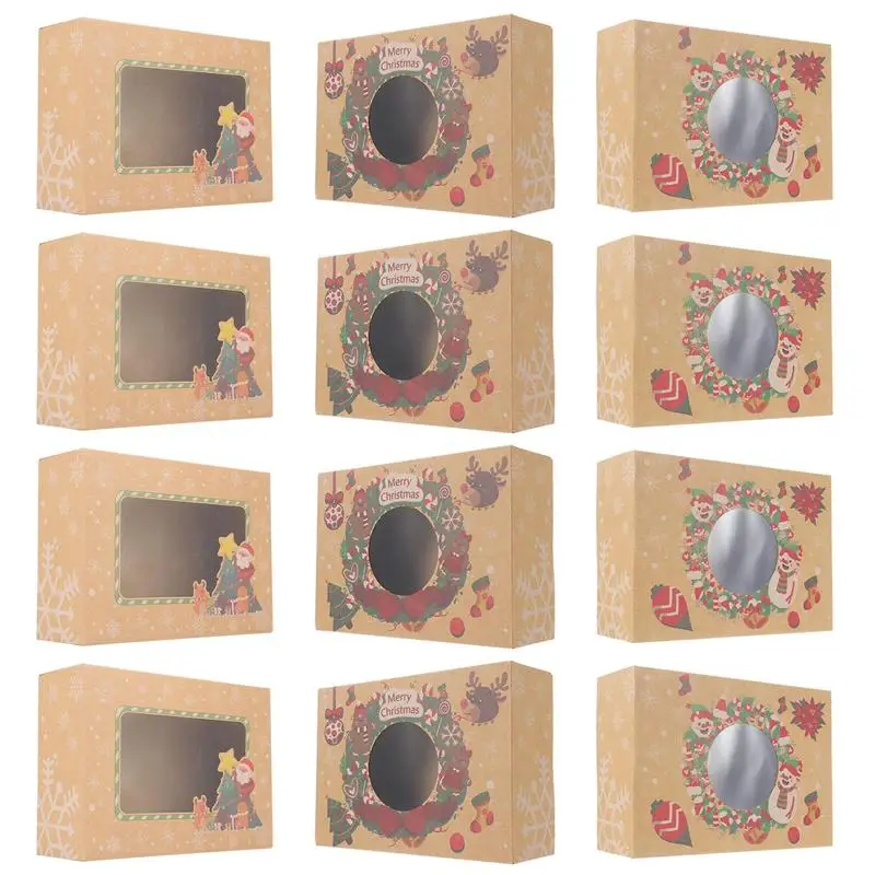 

12Pcs Christmas Decoration Cake Boxes With Window Merry Christmas Cake Box Bakery Food Container Cupcake Box With Window