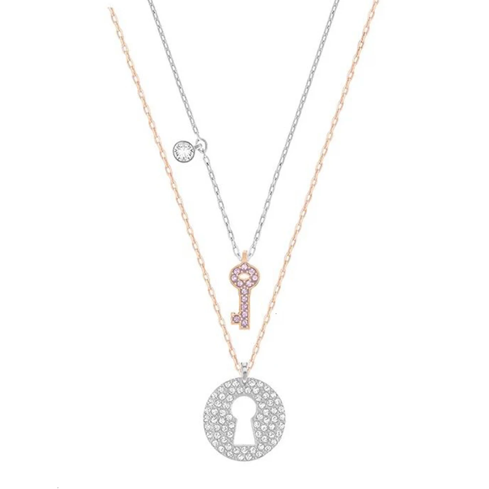 

Quality swa new retro double-lock with chain clavicle key chain collapsing personality string Mrs. necklace ping
