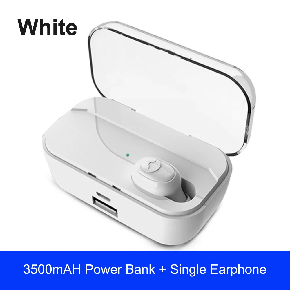Беспроводные Bluetooth наушники 5,0, гарнитура, стерео спортивные Игровые наушники с зарядным устройством 3500 мАч, светодиодный, IPX7 водонепроницаемый - Цвет: Single ear White